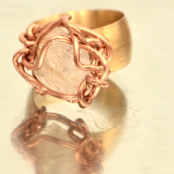 Conceptual Subculture Jewelry - Herkimer Diamond Quartz Brass Copper Ring 9 OOAK